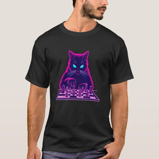 Katze spielt Schach T-Shirt (Vorderseite)