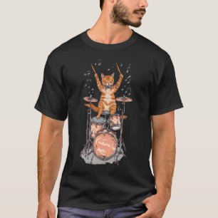 Katze spielt Schlagzeug Rockmusik T-Shirt