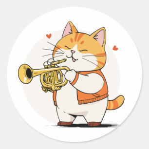 Katze spielt Trompete Runder Aufkleber