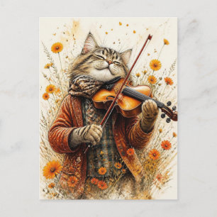 Katze spielt Violine Postkarte