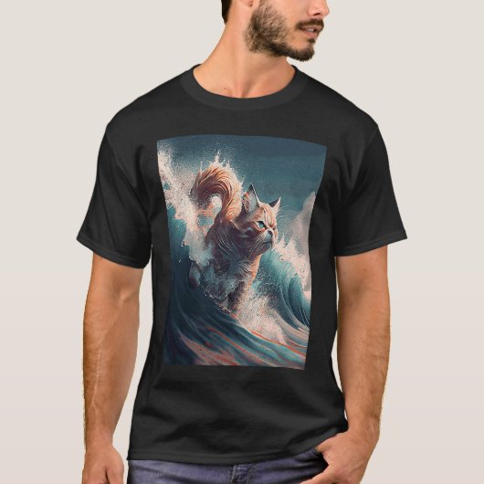 Katze springt über Wellen T-Shirt (Vorderseite)