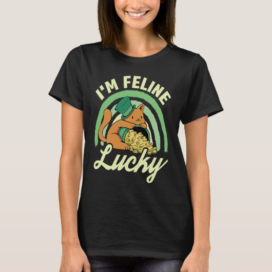 Katze St. Patrick's Day Ich bin feline glücklich T-Shirt (Vorderseite)