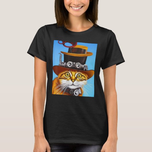 Katze Steampunk Dampf Punk Kätzchen Fantasy Gothic T-Shirt (Vorderseite)