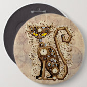 Katze Steampunk Vintage Retro Stil Maschine Button (Vorne & Hinten)