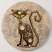 Katze Steampunk Vintage Retro Stil Maschine Button (Vorderseite)