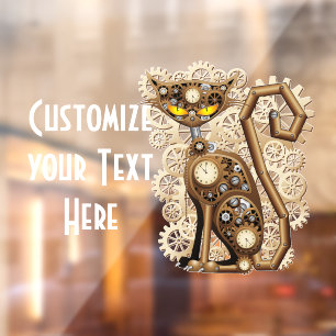 Katze Steampunk Vintage Retro Stil Maschine  Fensteraufkleber