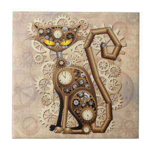 Katze Steampunk Vintage Retro Stil Maschine Fliese