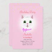 Katze & Sterne auf leicht rosa Mädchen zum Geburts Einladung (Vorne/Hinten)