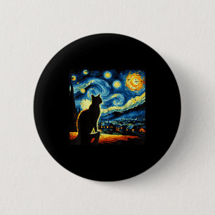 Katze Sternennacht Van Gogh Kätzchen Malerei Kunst Button