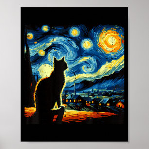 Katze Sternennacht Van Gogh Kätzchen Malerei Kunst Poster