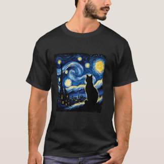 Katze Sternennacht Van Gogh Katze Für Katzenliebha T-Shirt