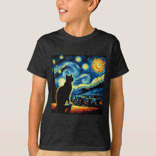 Katze Sternennacht Van Gogh Kitty Malerei Kunst Fr T-Shirt