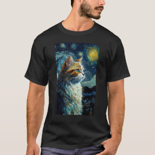 Katze Sternennacht Van Gogh Stil für Katzenliebhab T-Shirt