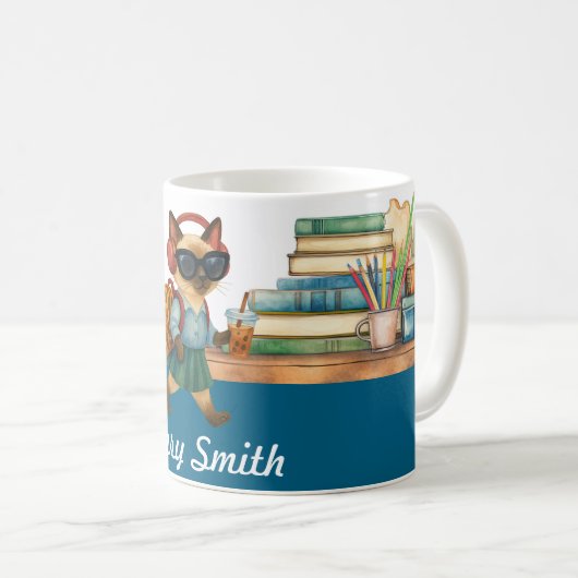 Katze Student Back to School Kopfhörer Bubble Tea Kaffeetasse (VorderseiteRechts)