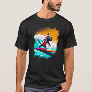 Katze Surfen Surfer Reitet Welle Ozean Künstlerisc T-Shirt