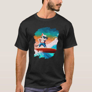 Katze Surfen Surfer Reitet Welle Ozean Künstlerisc T-Shirt