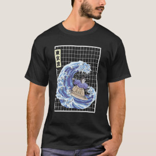 Katze surft auf japanischen Wellen Japan Ästhetik T-Shirt