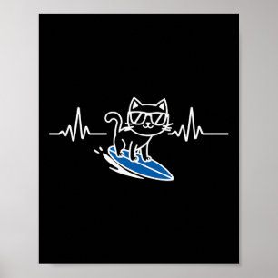 Katze Surft Lustiger Surfer Auf Surfboard Poster