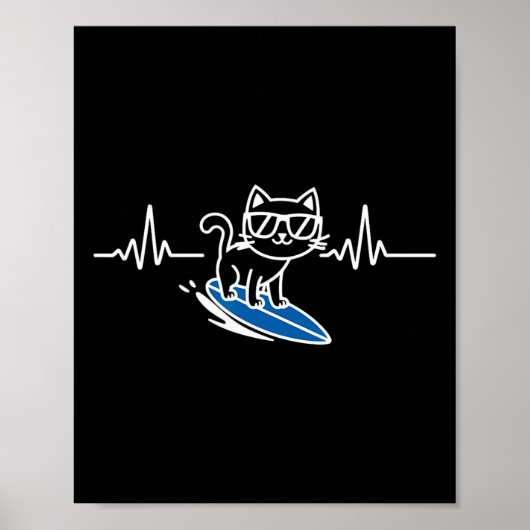 Katze Surft Lustiger Surfer Auf Surfboard Poster (Vorne)