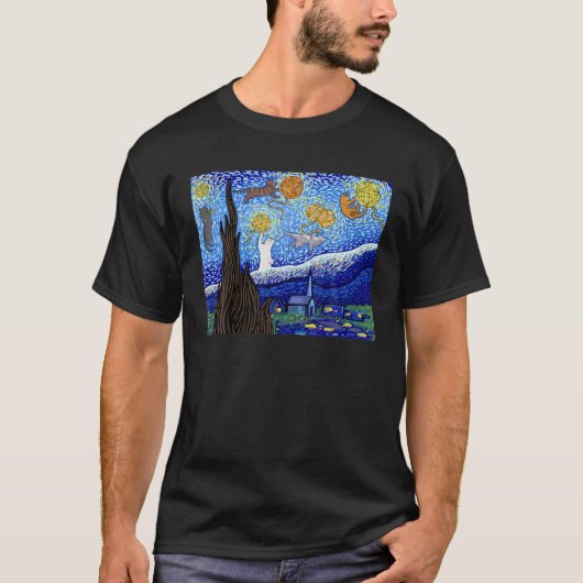 Katze T, Starry Night Cat, Frauenkatze, Van Gogh C T-Shirt (Vorderseite)