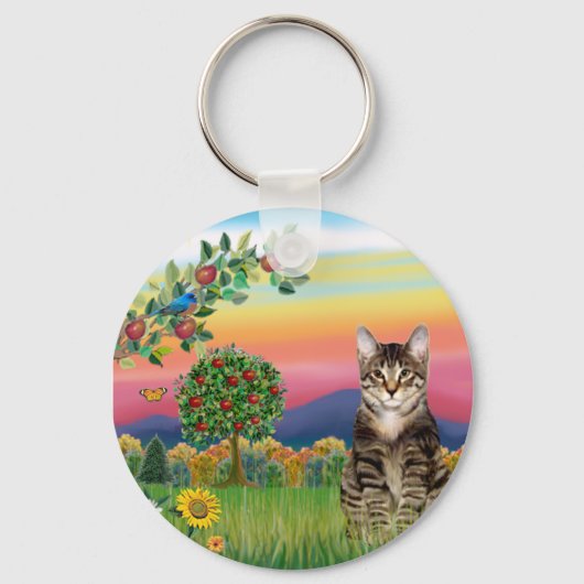 Katze (Tabby1) - Helles Land Schlüsselanhänger (Vorderseite)