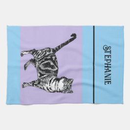 Katze Tabby Pastell Katzen Damen Hellblau Lila Geschirrtuch