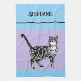 Katze Tabby Pastell Katzen Damen Hellblau Lila Geschirrtuch