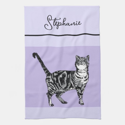 Katze Tabby Pastell Katzen Frauen Helllila Lavende Geschirrtuch (Vertikal)