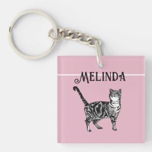 Katze Tabby Pastell Katzen Kinder Mädchen Hellrosa Schlüsselanhänger