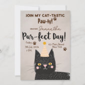 Katze-Tastic Paw-ty! Pur-fect Birthday - Black Cat Einladung (Vorderseite)