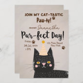 Katze-Tastic Paw-ty! Pur-fect Birthday - Black Cat Einladung (Vorne/Hinten)