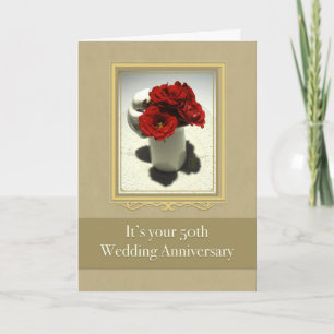 Katze & Teerosen 50. Hochzeitstag Grußkarte Karte