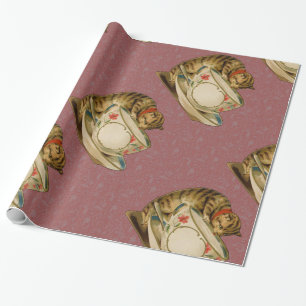 Katze Teetasse Niedlich Vintage Viktorianisch Haus Geschenkpapier