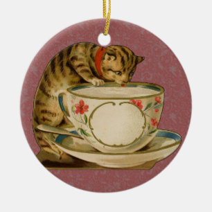 Katze Teetasse Niedlich Vintage Viktorianisch Haus Keramikornament