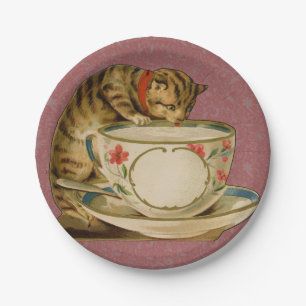Katze Teetasse Süß Vintage Viktorianisch Haustier Pappteller