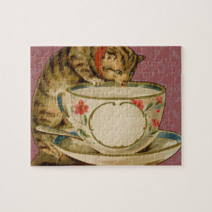 Katze Teetasse Süß Vintage Viktorianisch Haustier Puzzle