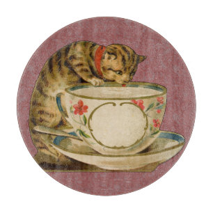 Katze Teetasse Süß Vintage Viktorianisch Haustier Schneidebrett