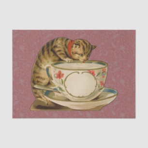 Katze Teetasse Süß Vintage Viktorianisch Haustier Seidenpapier