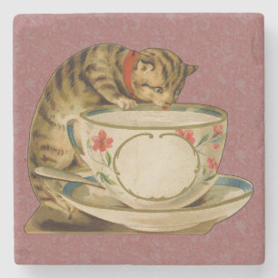 Katze Teetasse Süß Vintage Viktorianisch Haustier  Steinuntersetzer