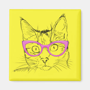 Katze Tier Haustier Blumen Kunst Abstrakt Vintage  Magnet