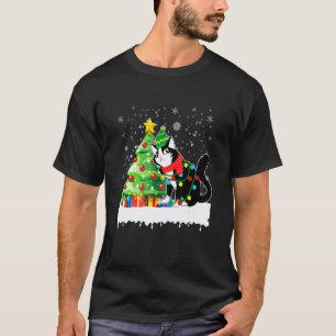 Katze Tier mit Weihnachtsbaum Hut Claus T-Shirt