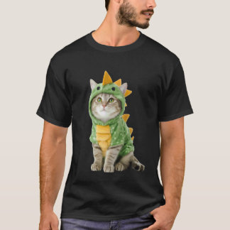 Katze trägt Dino-Dinosaurier-Kostüm Lustiges Hallo T-Shirt