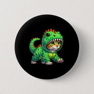 Katze trägt Dinosaurier-Kostüm Halloween Cosplay T Button
