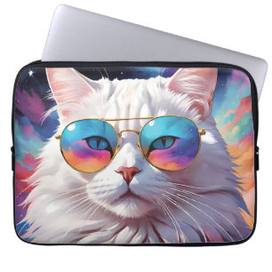 Katze trägt eine Brille im Weltraum Laptopschutzhülle