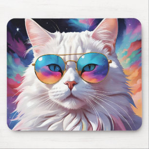 Katze trägt eine Brille im Weltraum Mousepad