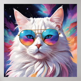 Katze trägt eine Brille im Weltraum Poster