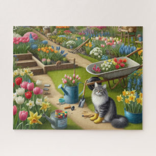 Katze trägt Gartenstiefel floral  Puzzle