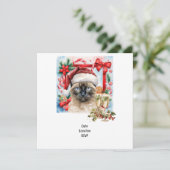 Katze trägt Weihnachtsmannmütze für Weihnachts-Par Save The Date (Stehend Vorderseite)