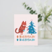 Katze trimmt den Weihnachtsbaum Postkarte (Stehend Vorderseite)