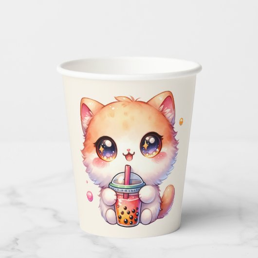 Katze trinken Boba Niedliche Blase Tee Party Pappbecher (Rückseite)